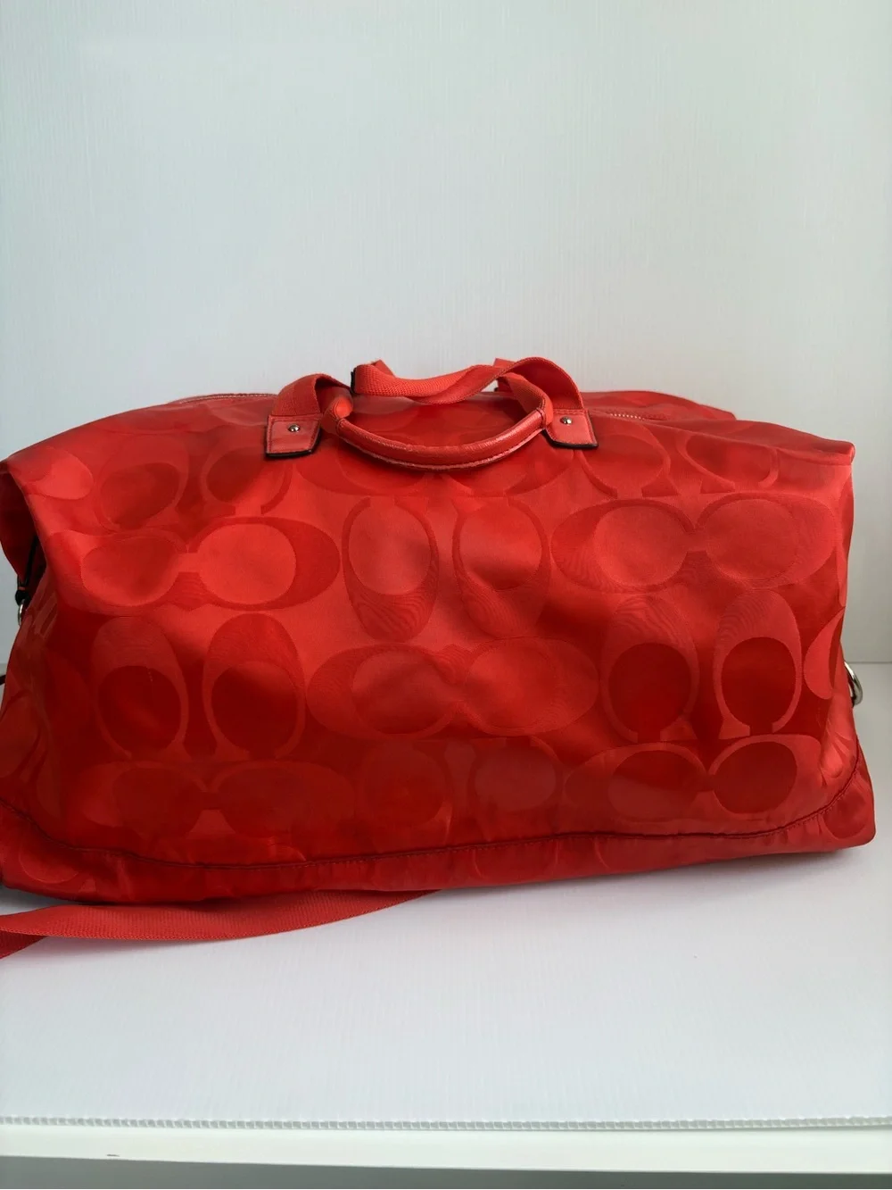 Coach Signature Hot Orange Nylon Travel Weekender Duffle Bag